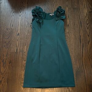 Donna Ricco Women's Ruffled-shoulder Sleeveless Dress, Hunter Green Size 14